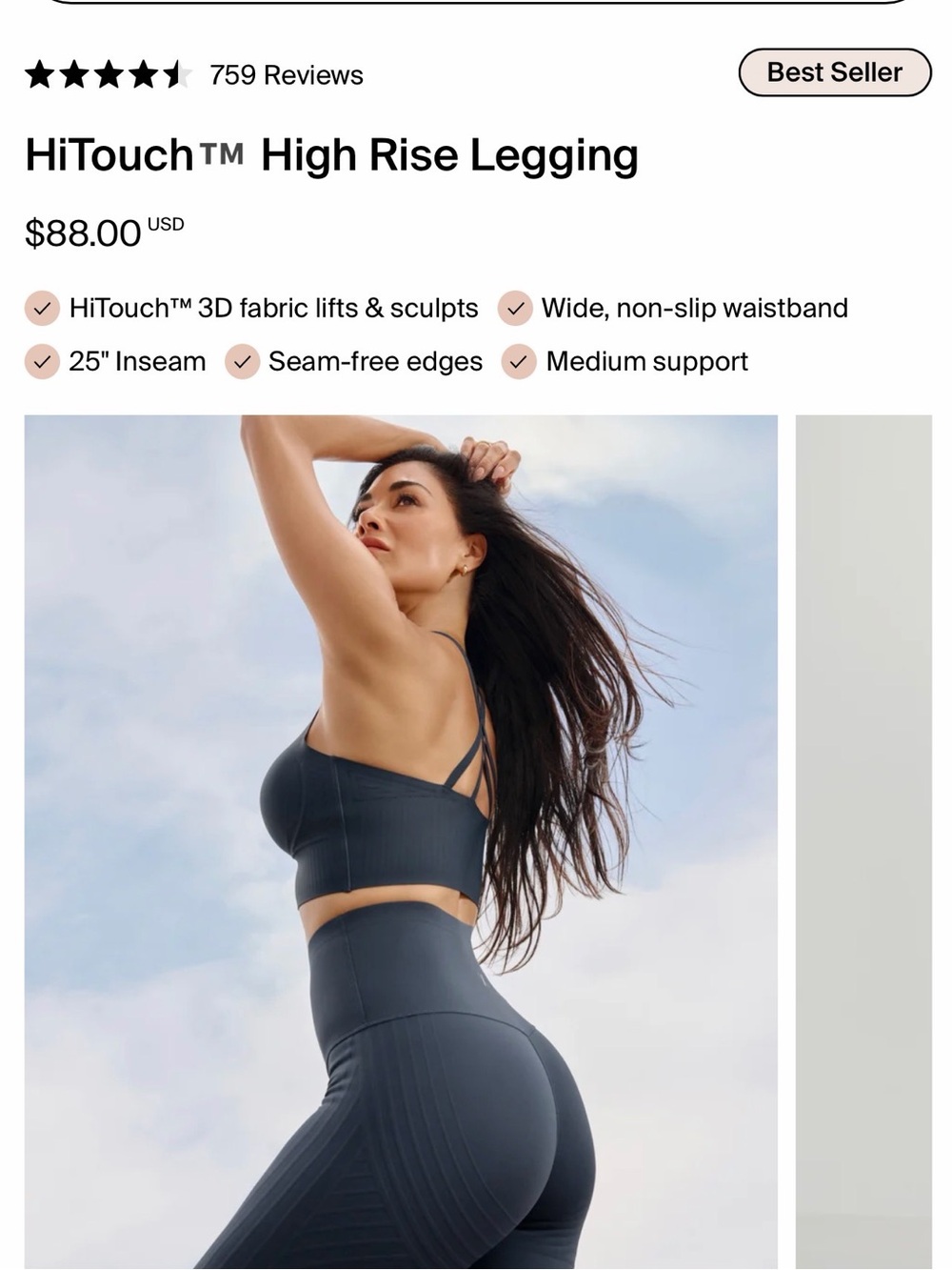 Knix-slate blue activewear high rise leggings. W/ gripping lift fabric technolog